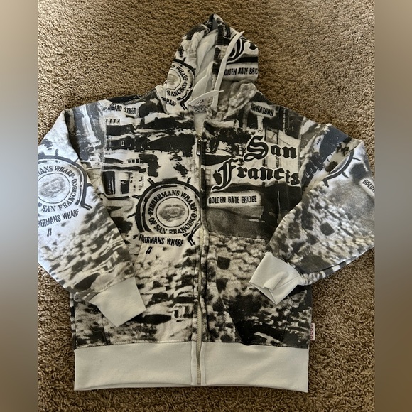 90s Grey and White SF Zip Hoodie - Picture 3 of 4